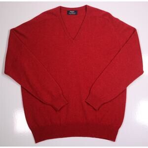 Johnstons of Elgin Made in Scotland Red Lambswool V-Neck Knit Sweater 50/XXL